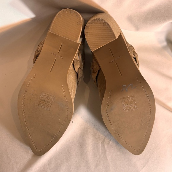 DOLCE VITA Sz 9.5 Tan Suede Braided Mules Stacked Heels Pointy Toe Shoes NWOT - Picture 12 of 15